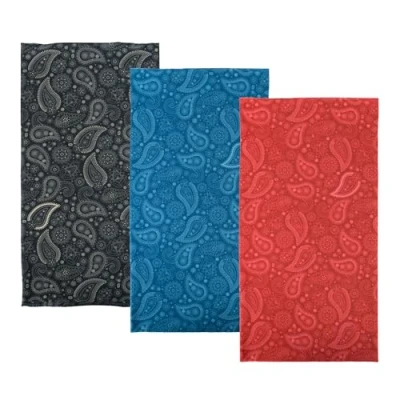 Image of Oxford Comfy Helmet Warmer. Paisley. 3 Pack. Head and Neck Wear Bike Scarf Base Layer, Red Black Blue, One Size