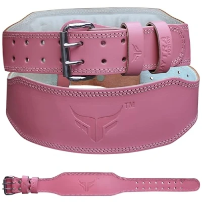 Image of Mytra Fusion Weight Lifting belt Womens Gym 7MM Thick and 4&quot; wide 100% Real Leather Women, Ladies weightlifting Powerlifting Bodybuilding Workout (Pink, XL)