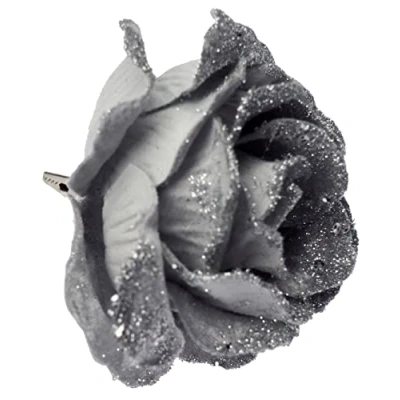 Image of BWG Clip On Graphite Grey Rose Flower Christmas Tree Decorations (Set of 6)