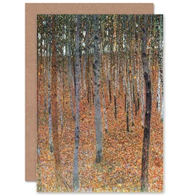 Image of Wee Blue Coo Gustav Klimt Beech Grove I Old Master Painting Sealed Greeting Card Plus Envelope Blank inside