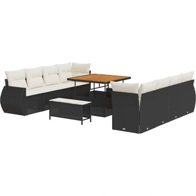 Image of vidaXL 11 Piece Garden Sofa Set with Cushions Black Poly Rattan Acacia