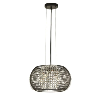 Image of Cage 4 Light Black Drum Ceiling Pendant with Crystal Glass Panels