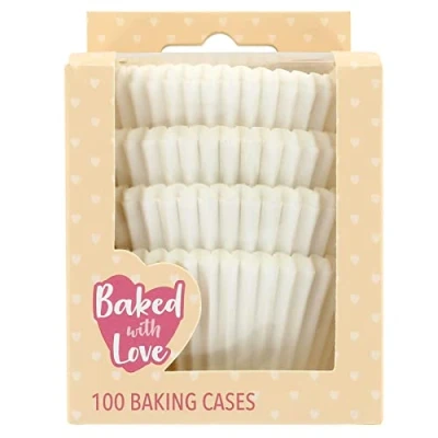 Image of Baked with Love White Cupcake Cases, 50mm Baking Cups, Greaseproof Paper Cases for Muffins and Cupcakes, Pack of 100, 650541