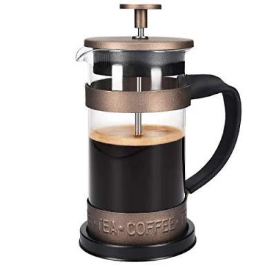 Image of Navaris French Press Coffee Maker 350ml Stainless Steel Cafetiere Espresso and Tea with Plunger, Filter, Borosilicate Glass Jug Brown