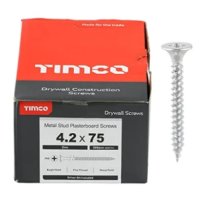 Image of TIMCO BZP PH2 Philips Drywall Screws 4.2 x 75 Zinc Box of 500