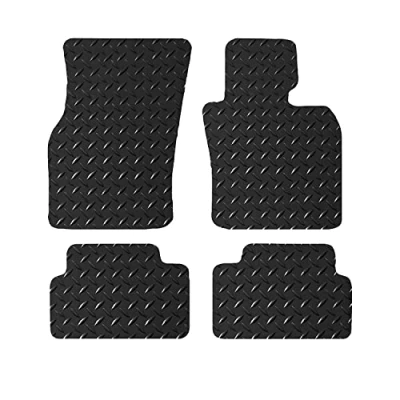 Image of Lusso Floor Carpet Mats for Car Tailored/Compatible to Fit MINI Cooper 2004 2007 R52 Convertible Heavy Duty 3mm Rubber 4 Piece Set (Blue Edging)