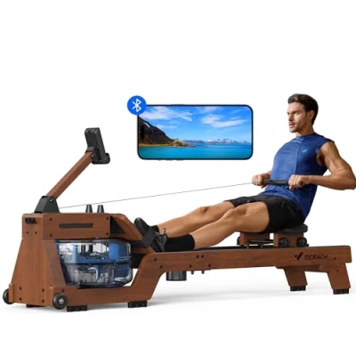 Image of Merach Water Rowing Machine, Rower for Home, Fitness Exercise Machine with Built in Monitor, Bluetooth Connectivity, USB Charging Port, Max 150 kg