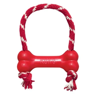 Image of KONG Goodie Bone™ with Rope Durable Rubber Chew Bone, Teeth Cleaning For Extra Small Dogs