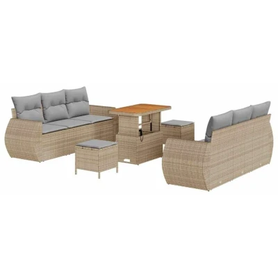 Image of vidaXL 9 Piece Garden Sofa Set with Cushions Beige Poly Rattan Acacia