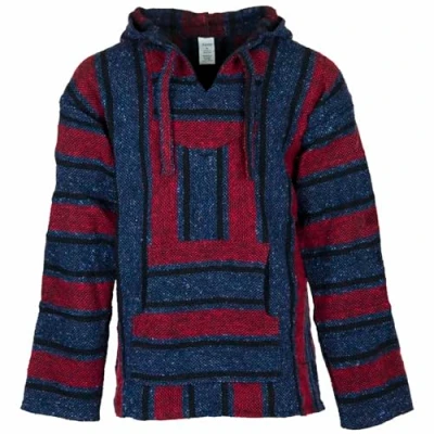 Image of Siesta Baja Hoodie Mexican Jerga Hooded Top Hippie Festival Jumper for Men and Women Red, Blue Black L