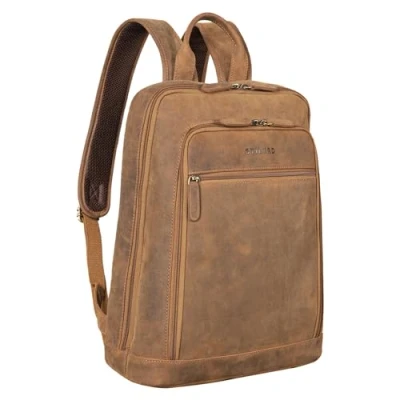 Image of STILORD &#039;Watson&#039; Laptop Backpack 15.6 inch Leather Daypack Large Vintage Rucksack Bag Business Office Bags XL in Genuine Leather, Colour:tan Dark Brown