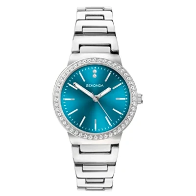 Image of Sekonda Amelia Ladies 28mm Quartz Watch in Blue with Analogue Display, and Silver Alloy Strap 40538