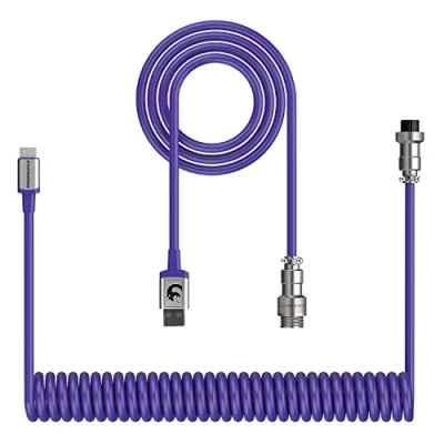 Image of XINMENG Coiled Keyboard Cable, Pro Custom USB C Aviator Cable for Mechanical Keyboard, Type to A, TPU Spring with Detachable Metal Aviation Connector PC Gaming Accessories G213