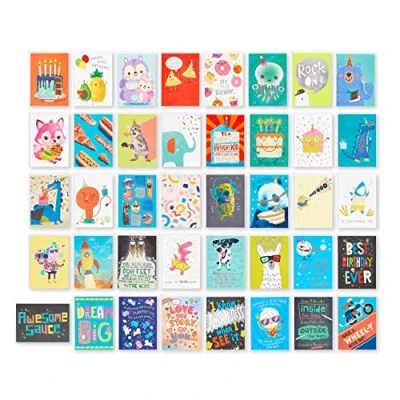 Image of UK Greetings Multipack of 40 Birthday Cards for Boys/Girls/Kids Bright Designs with Keepsake Box