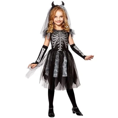 Image of Widmann 07487 Skeleton Bride Kids Costume 140