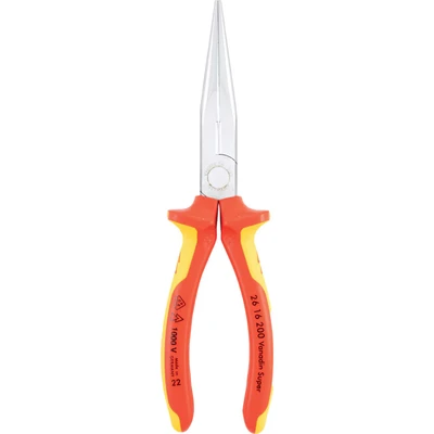 Image of KNIPEX Snipe Nose Side Cutting Pliers, Chrome Plated, 200 mm, Vanadium Steel, VDE. Tips Elastic and Stable, Needle 26 16