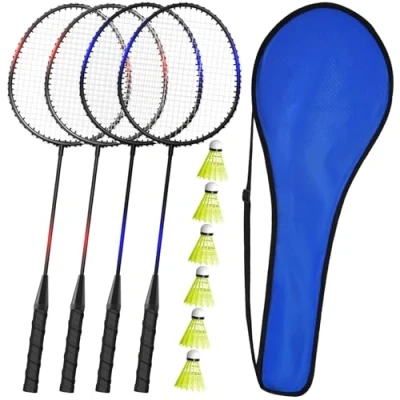 Image of KH 2 4 Player Badminton Rackets Set for Adults Kids,Family Back Garden Sports Games,Racquets,Shuttlecocks &amp; Carry Bag Included