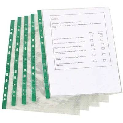 Image of Q Connect Pack of 100 A4 Punched Pocket Green Strip
