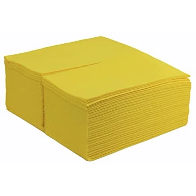 Image of Yellow Disposable Napkins 40cm 8 Fold Linen Feel Airlaid Paper Pack of 50