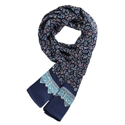 Image of WANYING Elegant Silk Scarf for Men 100% 11 Momme Men&#039;s Neckerchief Double Layers Spring Summer Autumn Casual Business 155 x 26 cm Paisley Dark Blue