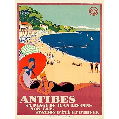 Image of Wee Blue Coo Travel Tourism Antibes Beach Sea Ocean Sun Paris France Art Print Poster Wall Decor 12X16 Inch