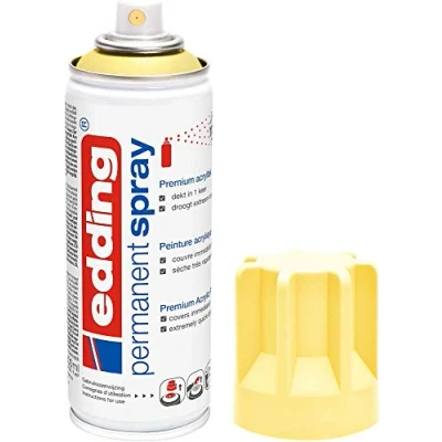 Image of edding 5200 permanent spray pastel yellow matt 200 ml acrylic paint for painting and decorating glass, metal, wood, ceramic, plastic, canvas aerosol spray,