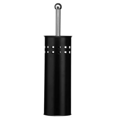 Image of Toilet Brush &amp; Holder Metal Attached Lid Cleaner BrushFree Standing Loo Reflective with Bristles (4, Black)