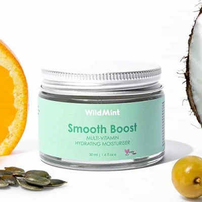 Image of WildMint Smooth Boost Natural Daily Moisturiser Hydrating Face Cream for Sensitive, Dry, Acne Prone, Mature Skin Repairs &amp; Soothes Redness with Shea Butter Vegan Cruelty Free UK Care 50ml