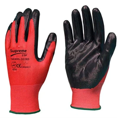 Image of 12 Pairs Red Black Nitrile Coated Nylon Safety Builders Work Gloves Construction Mechanic Grip (Size XL / 10)