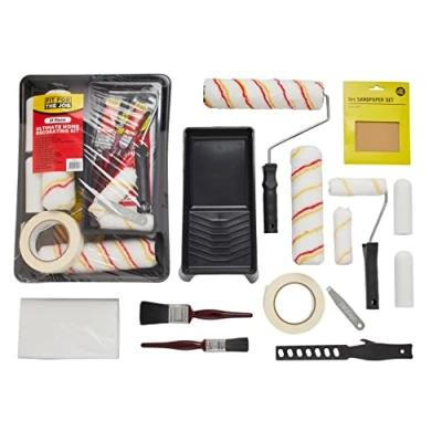 Image of Fit for The Job 21pcs Ultimate Paint Rollers &amp; Trays Set Brushes,Dust Sheet,Sandpaper,Tape More Roller Sets Painting Walls Ceilings with Emulsion,Mini Wood Metal
