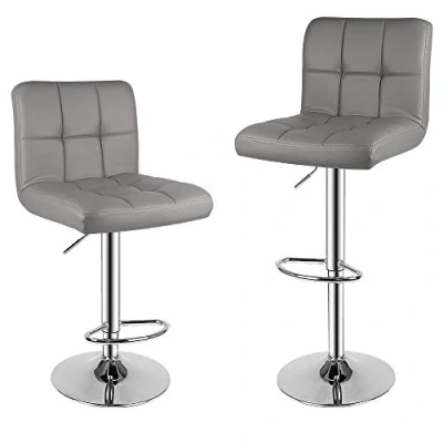 Image of bigzzia Barstool, Bar Stools Set of 2 PU Leather Swivel Height Adjustable Chairs With Backrest For Breakfast Bar, Counter, Kitchen and Home Barstools (Grey)