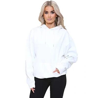 Image of BRAND KRUZE Women Oversized Hoodie Sweatshirt Soft Fleece Lined Sweat Hood KZLHD130 HOODY OF WHT L