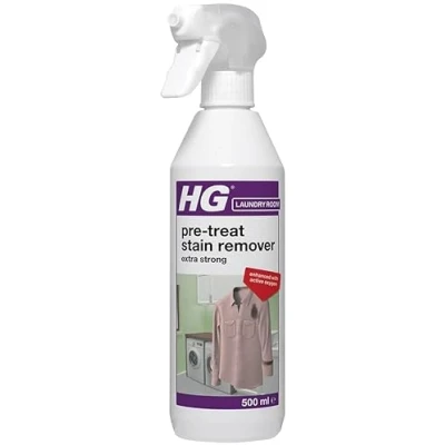 Image of HG Laundry Pre Treat Stain Remover, Extra Strong Wash Clothing &amp; Fabric Spray with Active Oxygen, Removes Spots Stains, Heavy Duty Formula Ideal for Whites Colours 500ml (649050106)