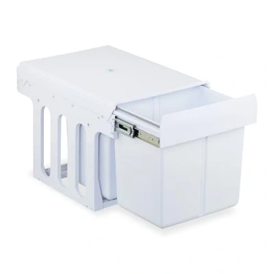 Image of Relaxdays Pull Out Kitchen Bin, 2 Compartments, x 15L, 35.1x34.3x48 cm, for Cupboard, Built In Rubbish Disposal, White