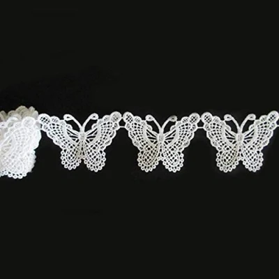 Image of 3 Yards Butterfly Lace Edge Trim Ribbon 5cm Width Vintage Style White Edging Trimmings Fabric Embroidered Applique Sewing Craft Wedding Bridal Dress Embellishment DIY Decor Clothes Embroidery