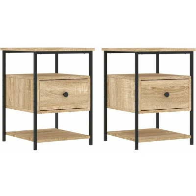 Image of vidaXL Engineered Wood Bedside Cabinets Sonoma Oak Compact Design with Ample Storage Adjustable Feet for Stability