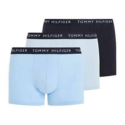 Image of Tommy Hilfiger Men Boxer Short Trunks Underwear Pack of 3, Multicolor (Vessel Blue/Breezy Blue/Desert Sky), XXL