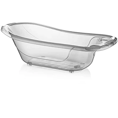 Image of Large 50 Litre Aqua Clear Transparent Baby Bath Tub with Drainage Plug BPA Free (Clear)