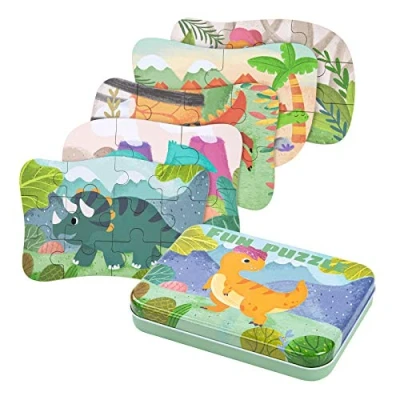 Image of BBLIKE Dinosaur Puzzles for 3 4 5 6 Year Olds, in 1 Jigsaw with Iron Box Storage, Toys Gifts Boys, Girls, Kids and Children (Dinosaur Puzzles)