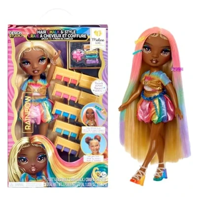 Image of Rainbow High Hair Chalk &amp; Style Doll Meline 28 cm Gold Doll, Washable Chalk, Colour, Style, Play, Rinse, Repeat, For Children Ages 4 to 12+