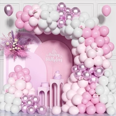 Image of 153Pcs Pink White Balloon Arch Kit, Metallic Party Balloons Garland Kit for Birthday Bridal Baby Shower Congratulations Wedding Anniversary Decorations Supplies