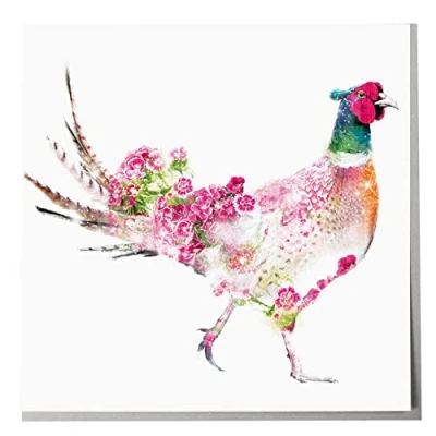 Image of Lola Design Wildlife Botanical Greeting Cards, Pheasant Suitable for Birthdays, Congratulations or Any Special Occasions Blank Inside with Grey Envelope 150mm x