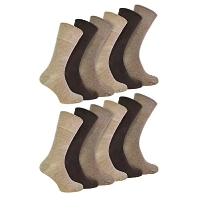Image of IOMI 12 Pair Multipack Mens Diabetic Bamboo Socks Extra Wide Seamless with Non Elastic Gentle Grip Top (6 11, Brown)