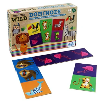 Image of Shuffle Into The Wild Dominoes, Counting &amp; Number Game, For 2 to 4 Players, Great Gift Ages 6 Months +