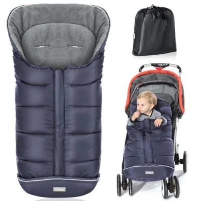 Image of Orzbow Universal Footmuff for Pushchair,Winter Cosy Toes Pram Liner,Waterproof Windproof Warm Polar Fleece Lined Newborn Stroller (Navy Blue)