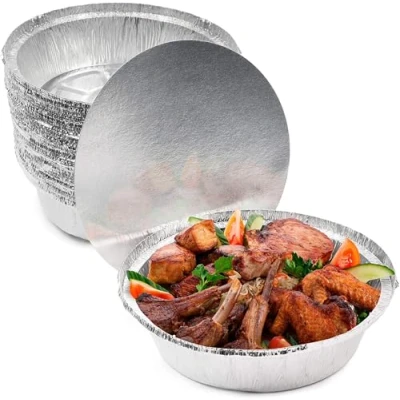 Image of MATANA 40 Round Aluminium Foil Baking Trays, Perfect for Pastry, Flan, Pie Dishes Cases with Lids (18cm/800ml)