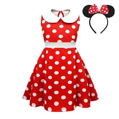 Image of Lito Angels Minnie Mouse Fancy Dress Up Costume with Headband Birthday Party Outfits Baby Girls Age 18 24 Months, B Red