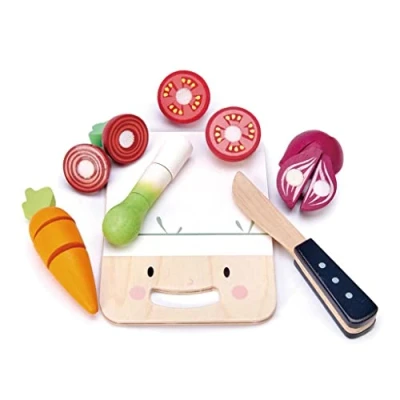 Image of Tender Leaf Toys Mini Chef Chopping Board Wooden Pretend Play Food and Knife