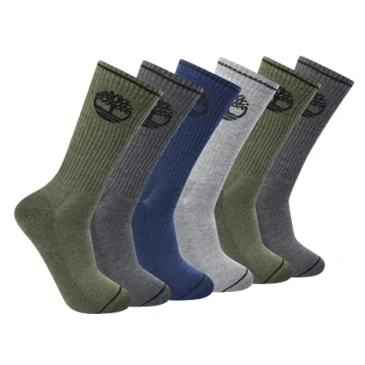 Image of Timberland Men&#039;s 6 Pack Crew Socks, Olive Heather (6 Pack), L