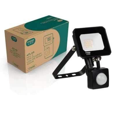 Image of Phoebe LED Floodlight 10W Atlas Mini PIR Sensor Cool White IP65 Black